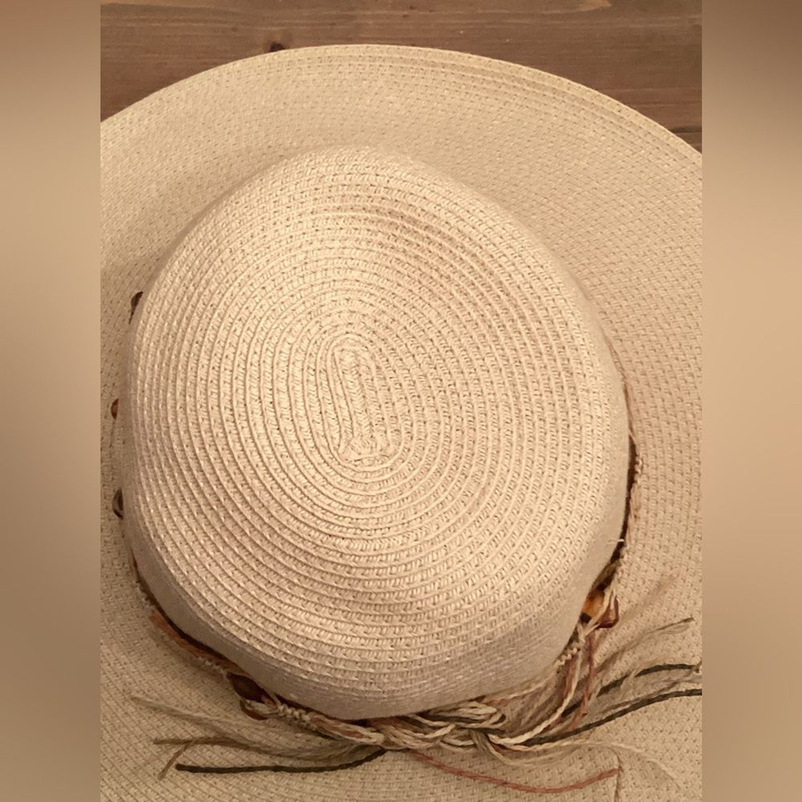 SCALA PAPER STRAW WIDE BRIMMED SUN HAT BEADED BAND