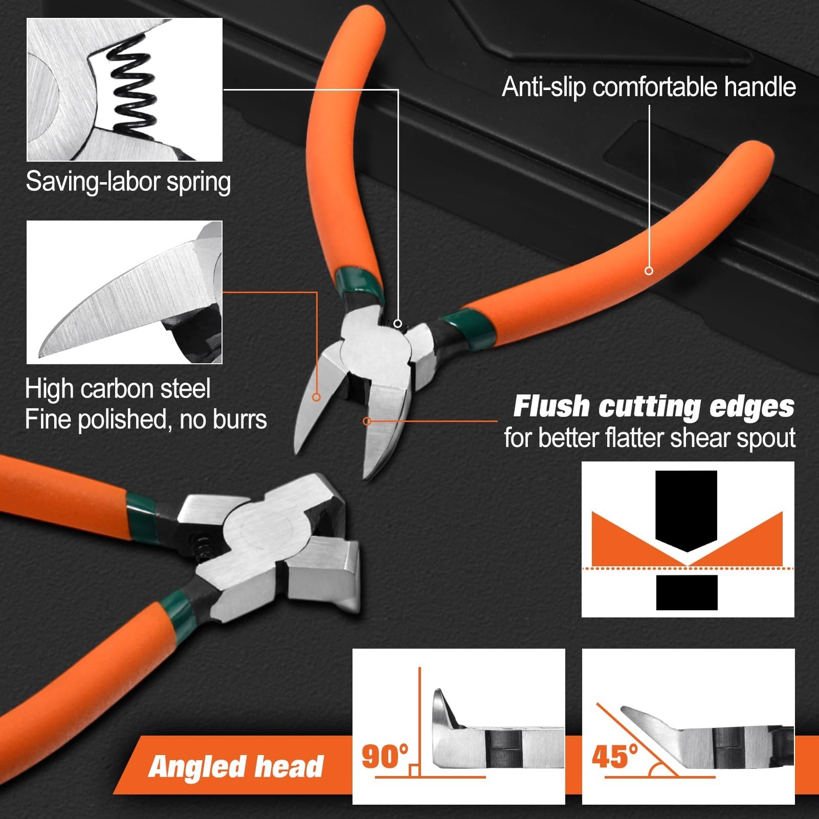 Diagonal Pliers for Flush Cut Plastics, 45° & 90° Angled Wire Cutters
