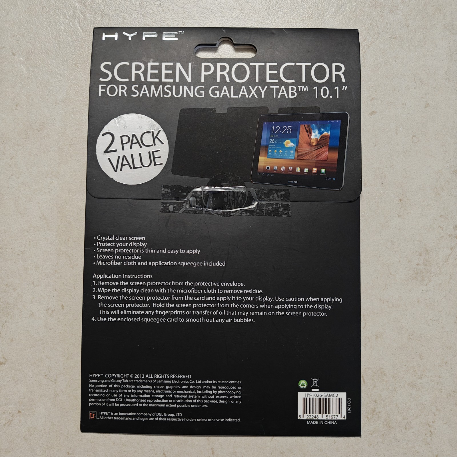 HYPE 2pk Screen Protector for Samsung Galaxy Tab 10.1 - OPEN BOX #2411
