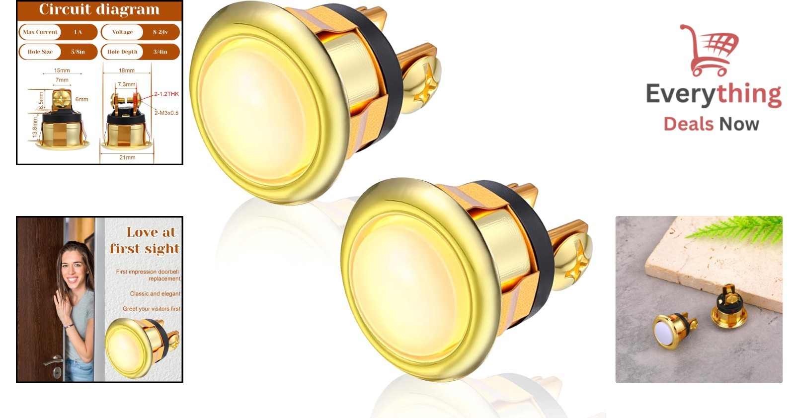 Elegant Lighted Doorbell Button Replacement - 2 Pack Weather-Resistant Kit