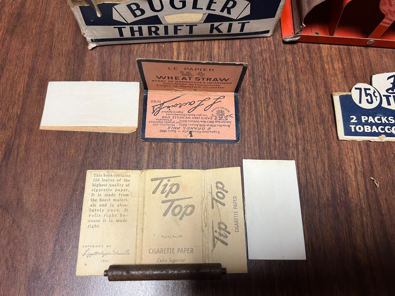 Vintage Bugler Thrift Kit Cigarette Rolling Machine+2 partial cig papers