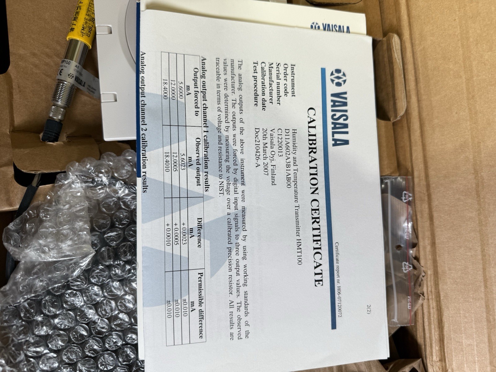 Vaisala HMT100 Humidity and Temperature Sensor Module