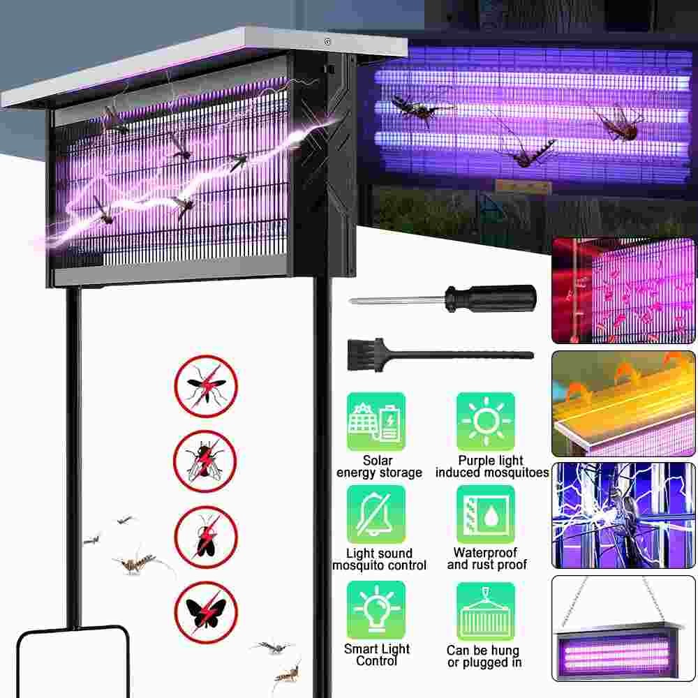 4500V Solar Bug Zapper Outdoor Mosquito Zapper Waterproof Electric Fly Zapper US