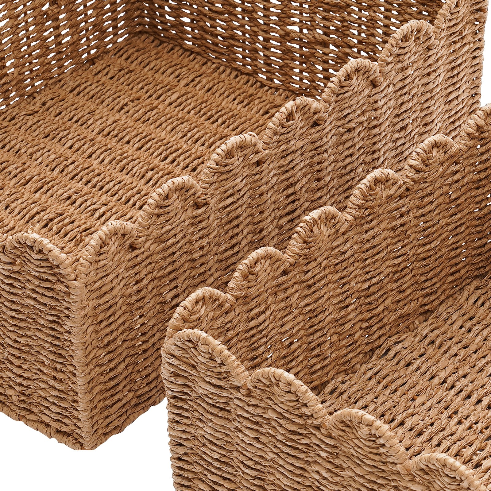 3-Piece Woven Storage Baskets Set Brown Rectangular Baskets for Desktop Organize