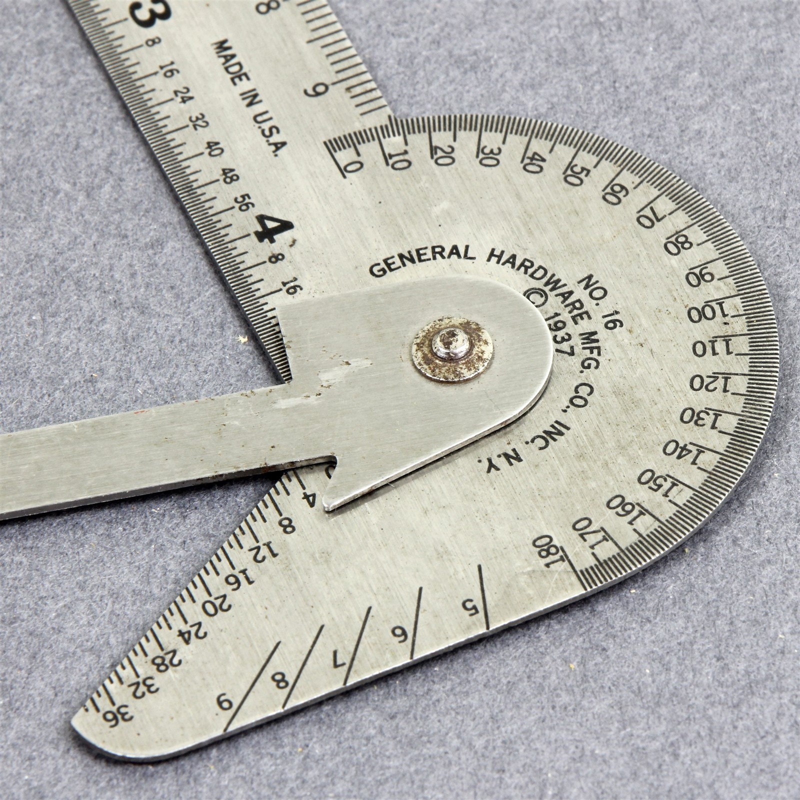 Vtg 1937 GENERAL HARDWARE #16 Stainless Steel Multi-Square Machinist Protractor