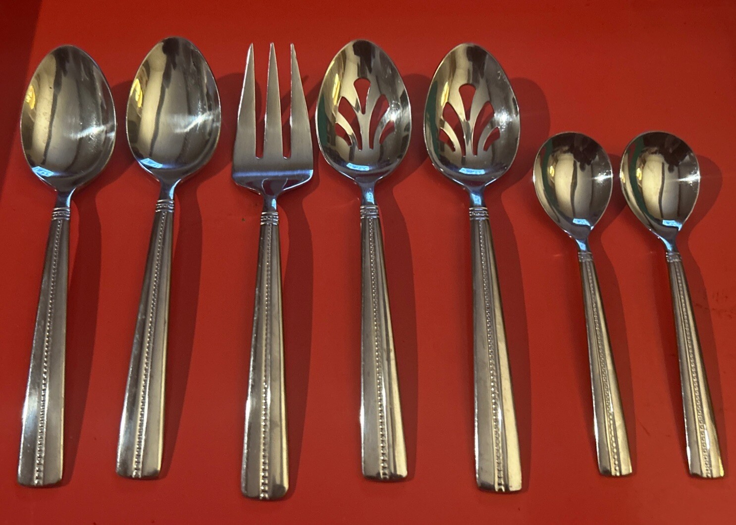 7 Pc Nicole Miller GREEN TEA Stainless Flatware Serving Set