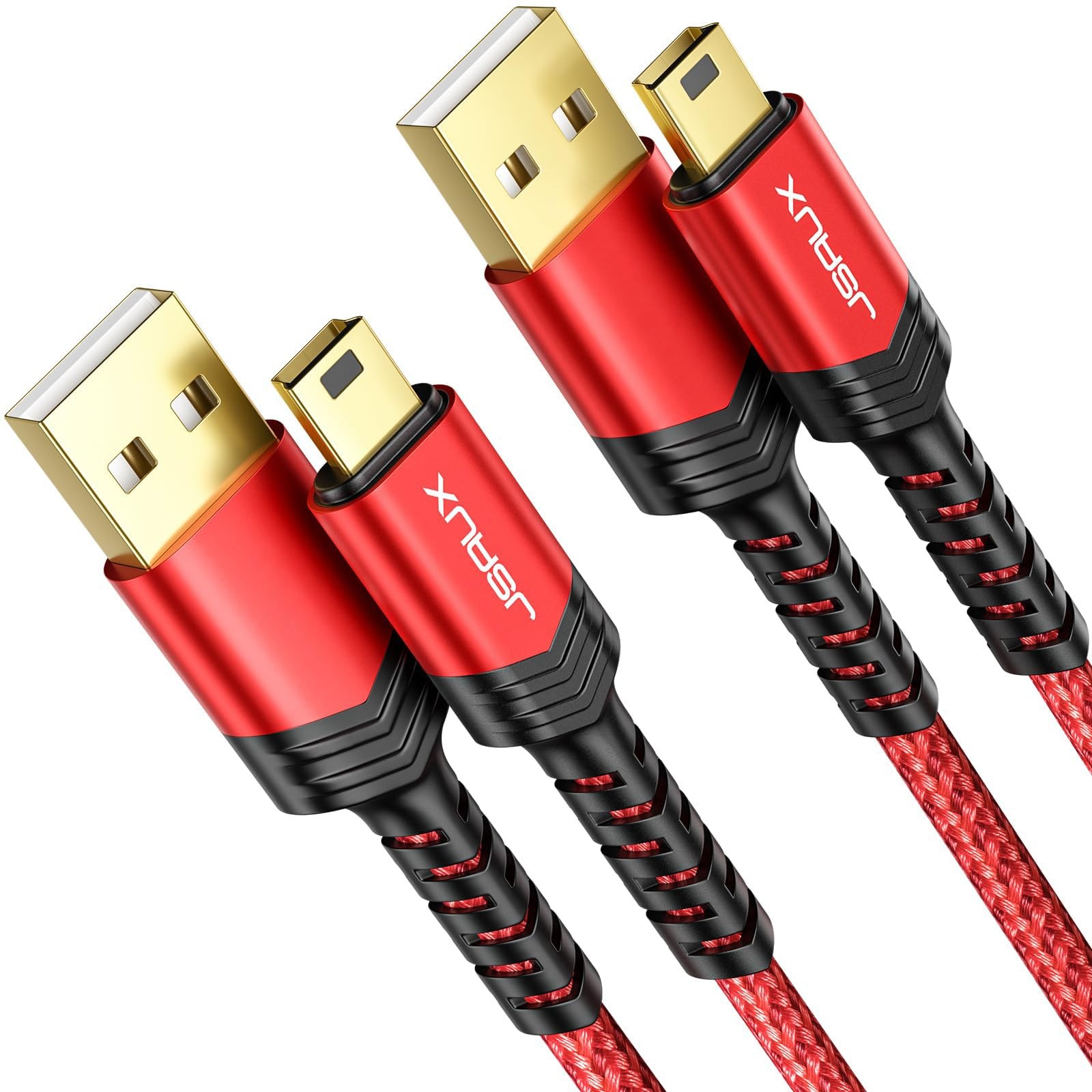 JSAUX Mini USB Cable[2-Pack 3.3ft+6.6ft], 2.0 Type A 3.3 ft + 6.6 ft, Red