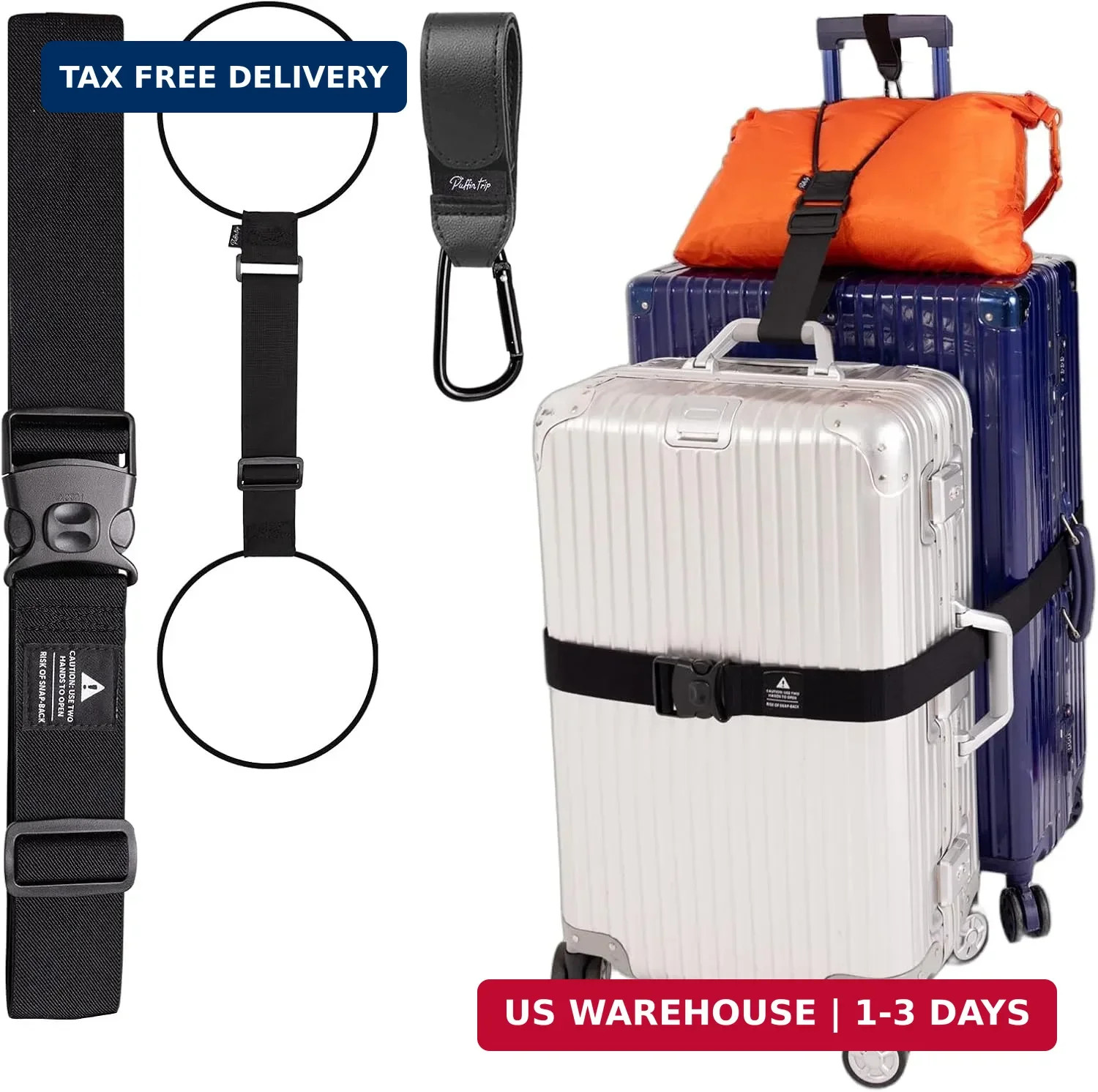 Adjustable Luggage Straps for Suitcases 3 PCS, Heavy Duty Lockable Buckle | Grea