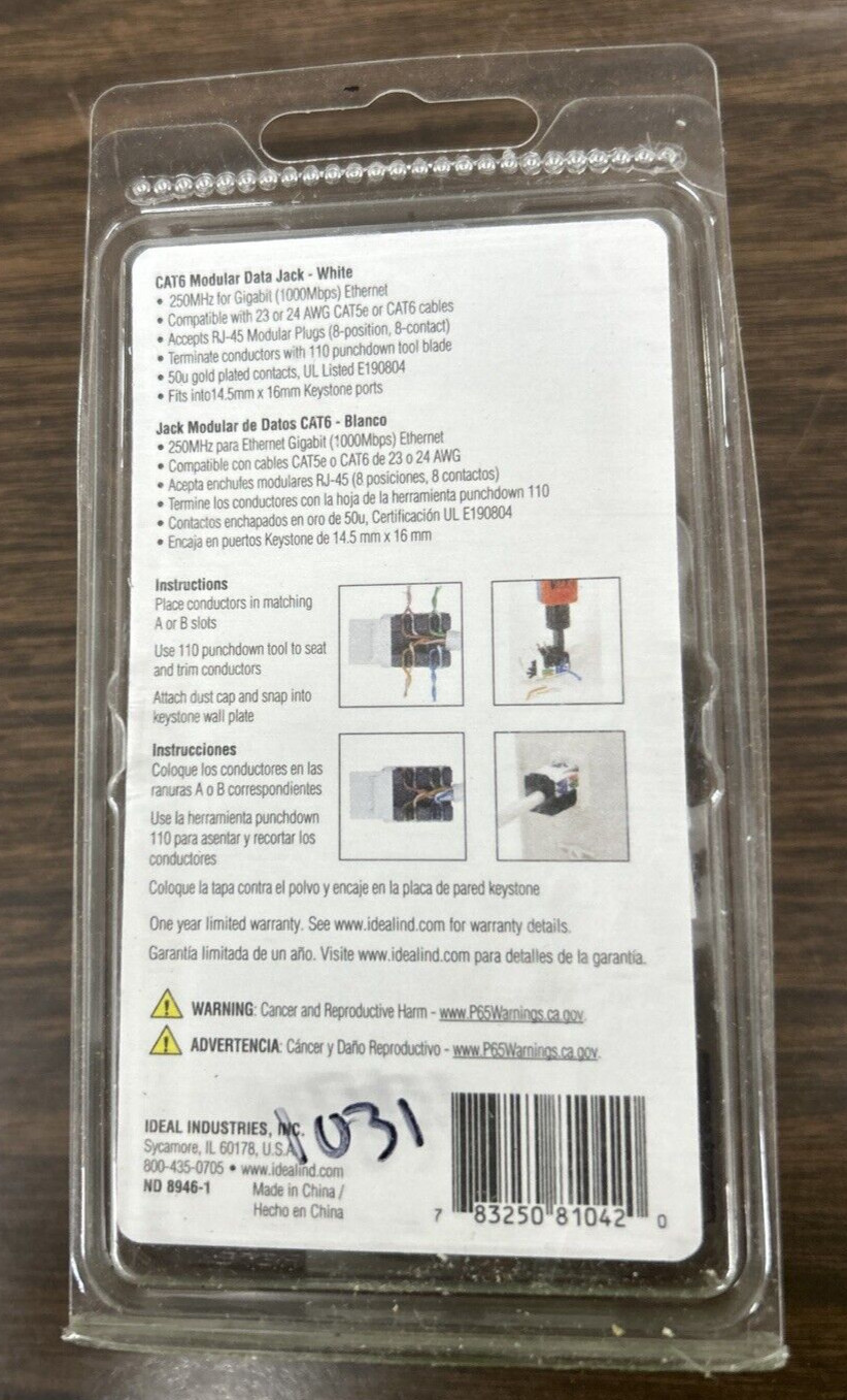 Ideal 89-761WH CAT6 Keystone Modular Jack White