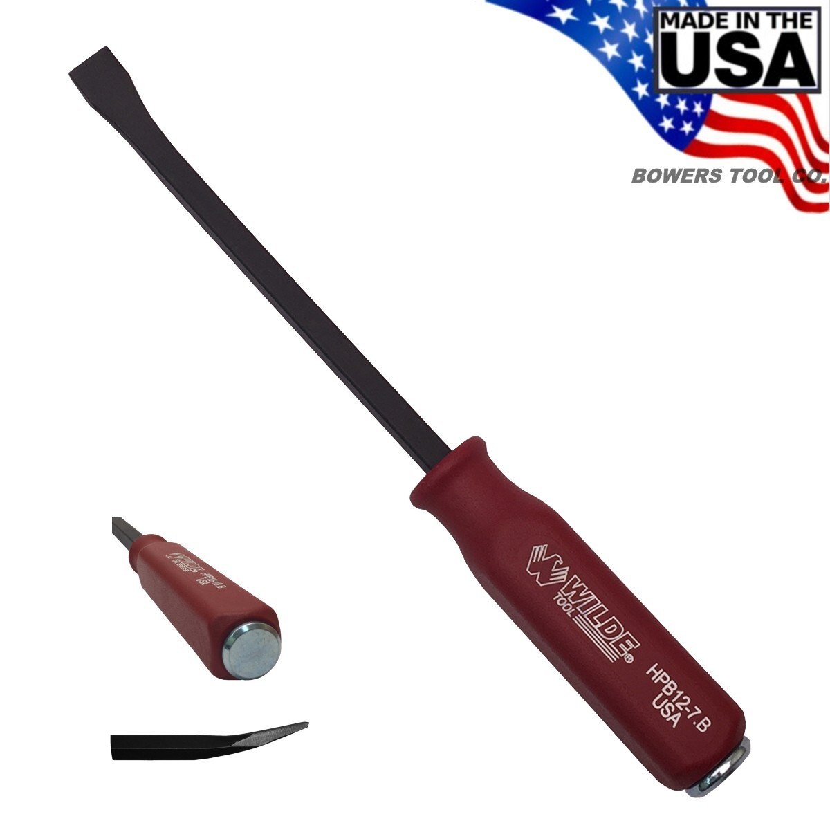 Wilde 12" Hard Cap Pry Bar Hammer Strike Handle Made in USA HPB12-7