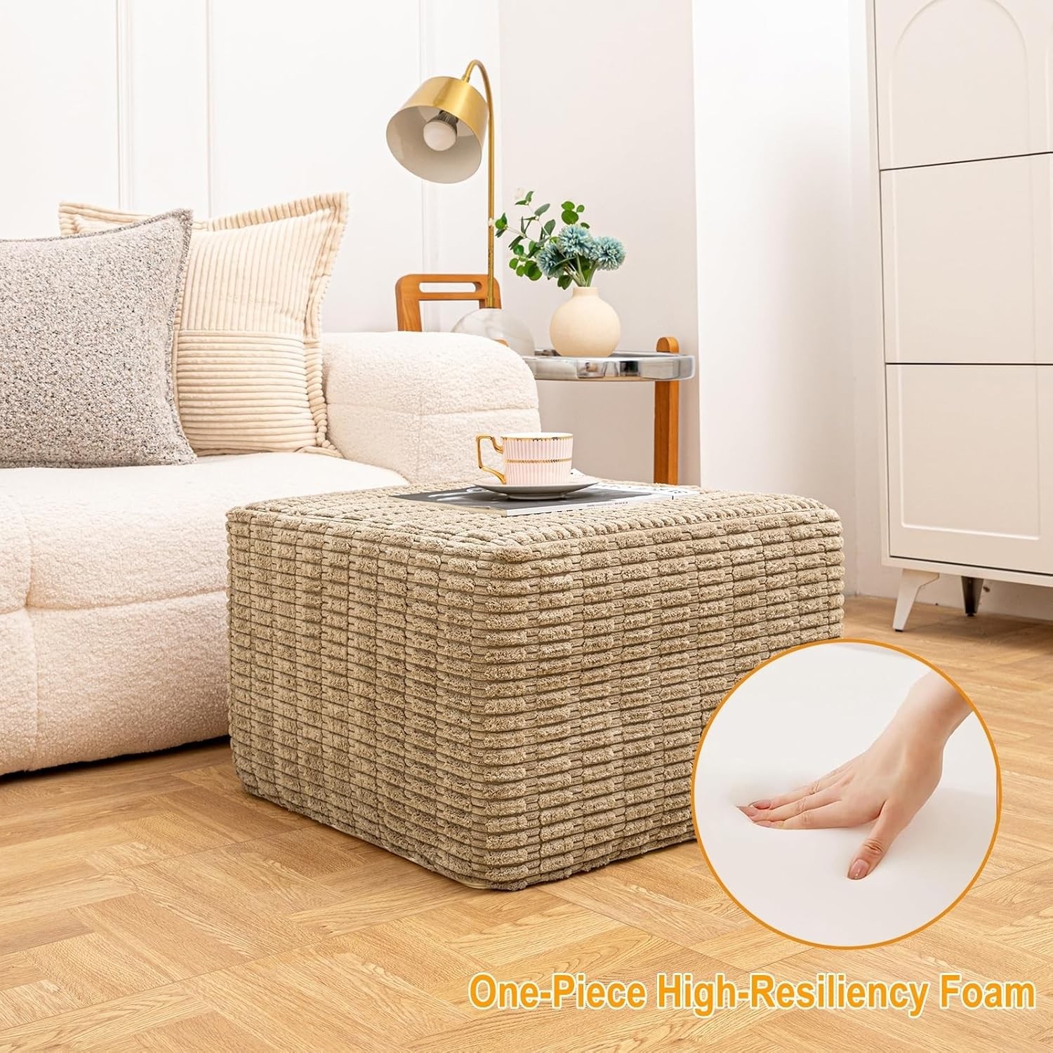Round Square Pouf Ottoman Foot Rest – Lightweight Modern Footstool W/ Plush Foam