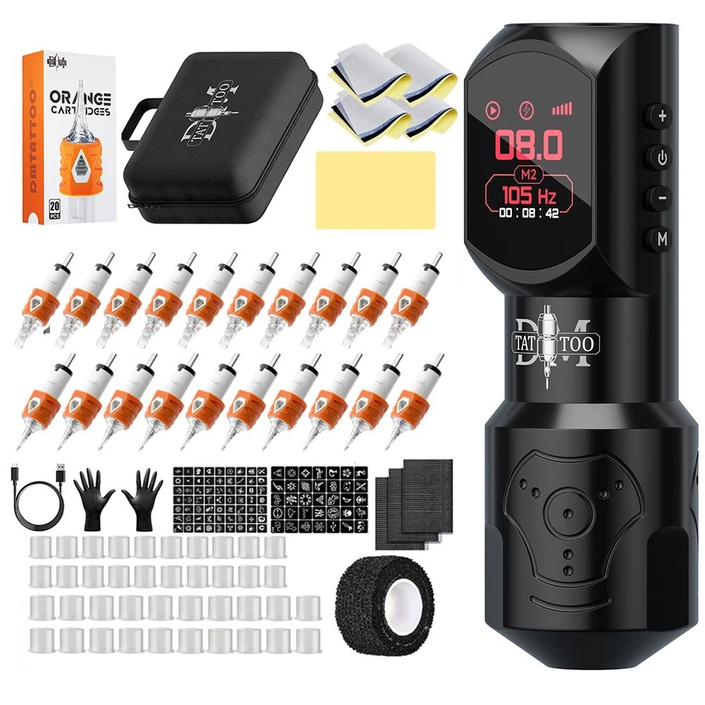 DM Red-dragon Wireless Tattoo Pen Kit Large Color Screen Pen For Tattoo Artists