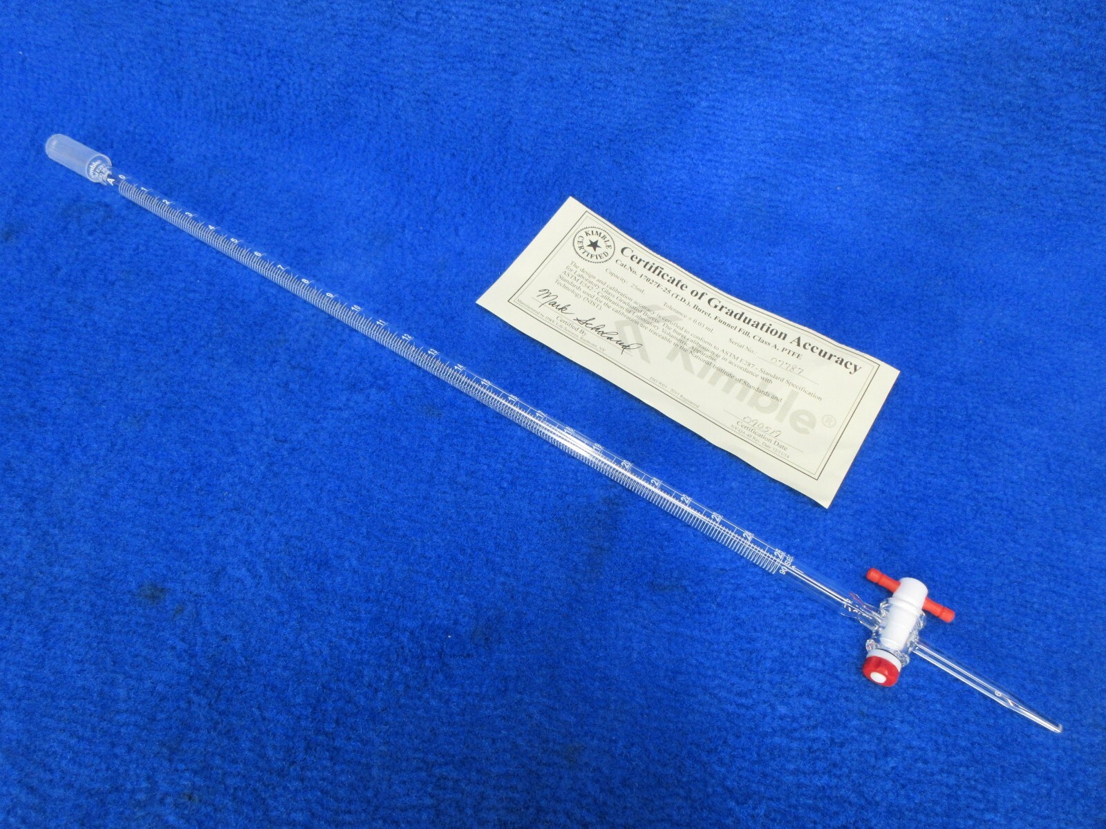 KIMBLE KIMAX 25mL Buret Class A Certified Funnel Fill PTFE Opening 17027F-25