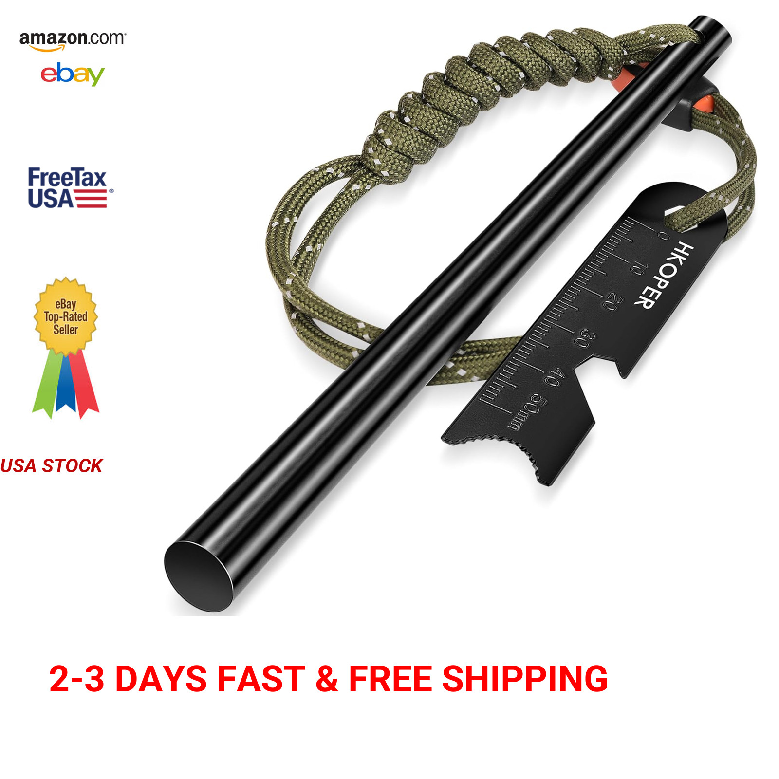 Fire Starter Ferro Rod with Striker, Flint, Steel, 6 Inch, Weatherproof