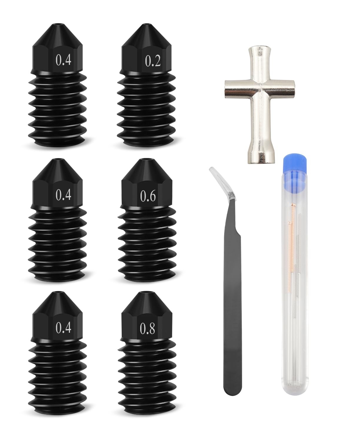 6 PCS Hardened Steel Nozzle for Lab A1/A1 Mini Printer 0.2-0.8mm Removable