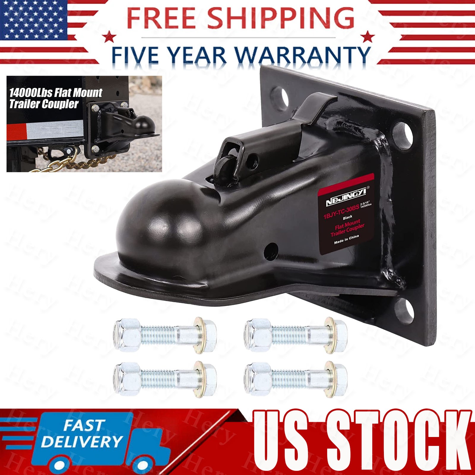 Heavy Duty 14000 LB Trailer Coupler For 2-5/16"Ball Flat-Mount With Grade-8 Bolt