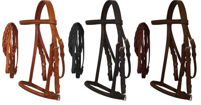 ENGLISH Raised Leather MINI Browband BRIDLE Braided REINS & Adjustable CAVESON