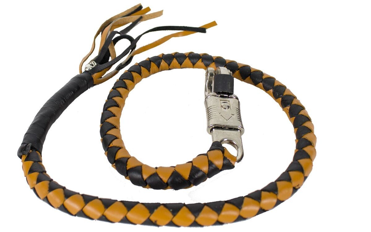 42 Inches Classic Black Brown Fringed Hand-Braided Leather Biker Get Back Whip