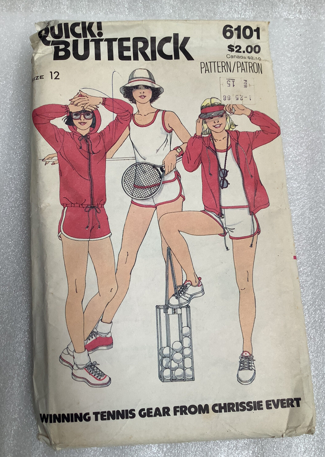 Butterick Sewing Pattern 6101 Chrissie Evert TShirt Shorts Jacket Sz 12 Uncut FF