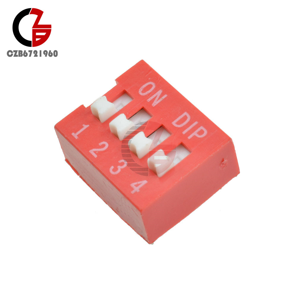 10Pcs Slide Type Switch 2.54mm 4-Bit 4 Position Way DIP Red Pitch Module