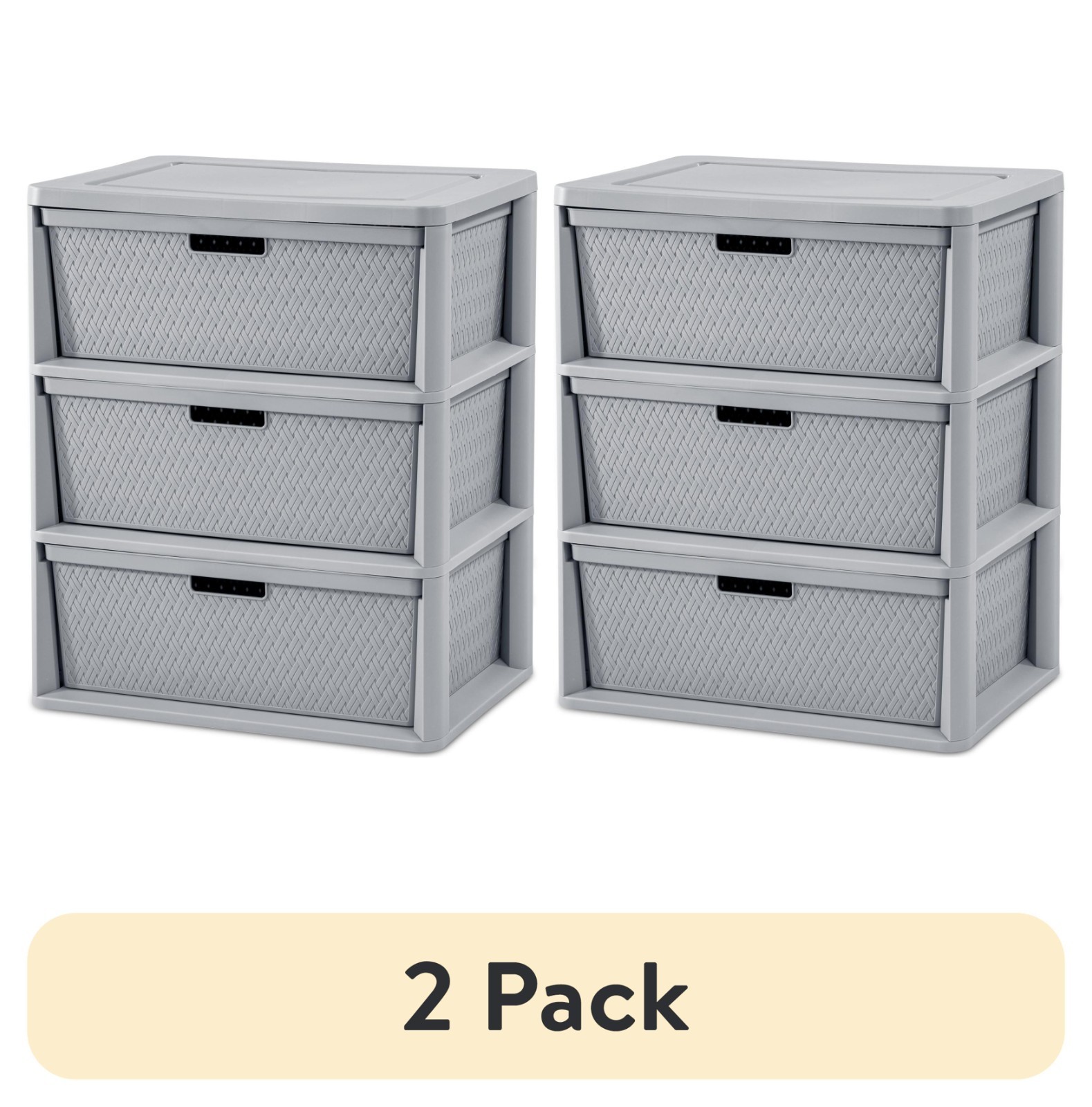 Sterilite Wide 3 Drawer Tower Organizer, Plastic Storage with Bins Gray - 2 Pack