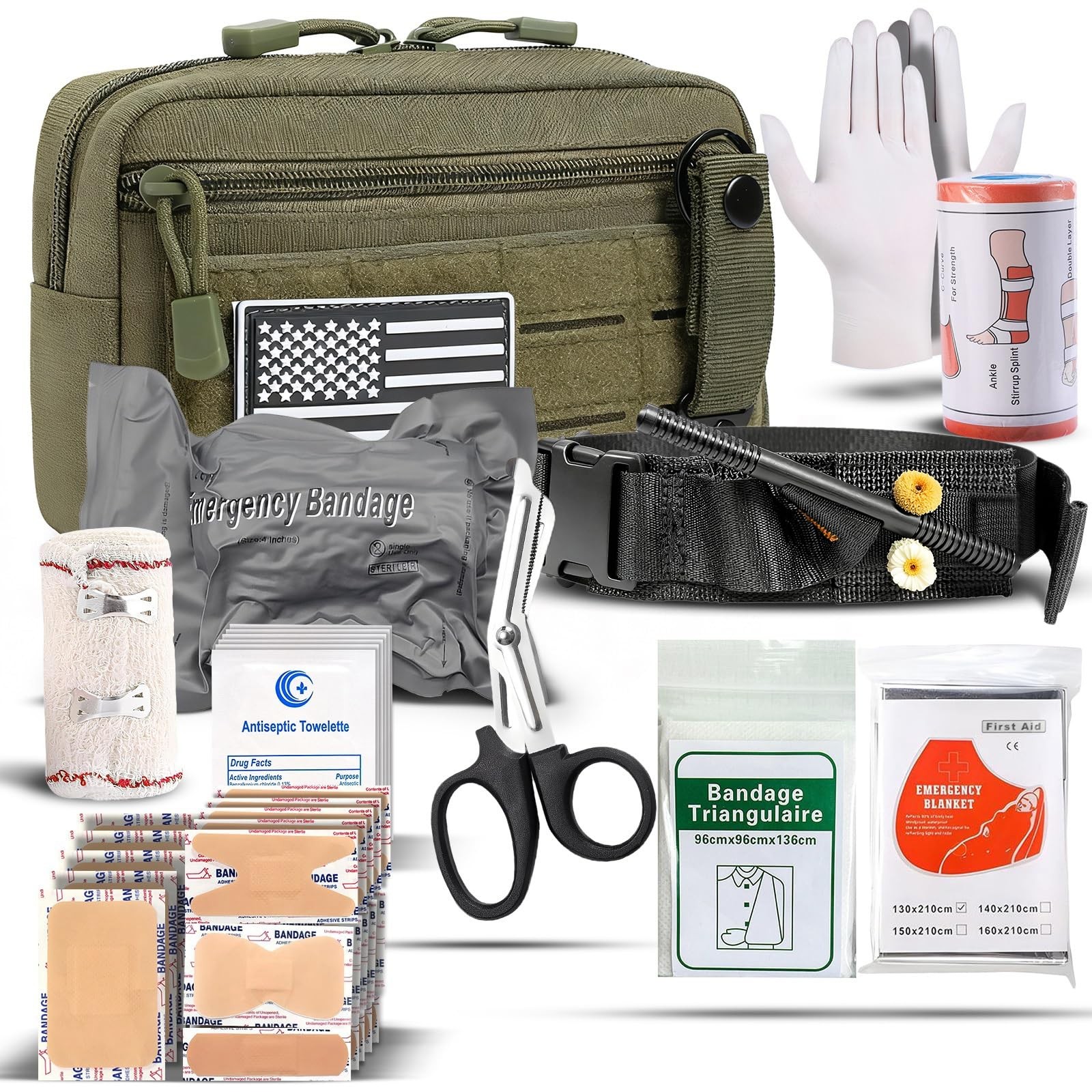 IFAK Trauma Kit with Tourniquet, 4-Inch Israeli Bandage, Elastic Bandages, Se...