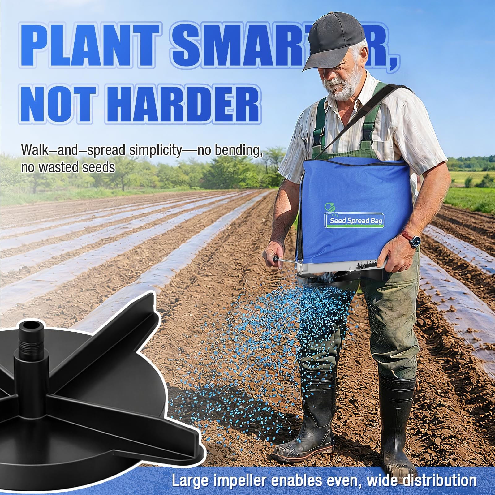 25lb Seed Spreader with Waterproof Bag, Baffle, Accurate Gears, Handheld