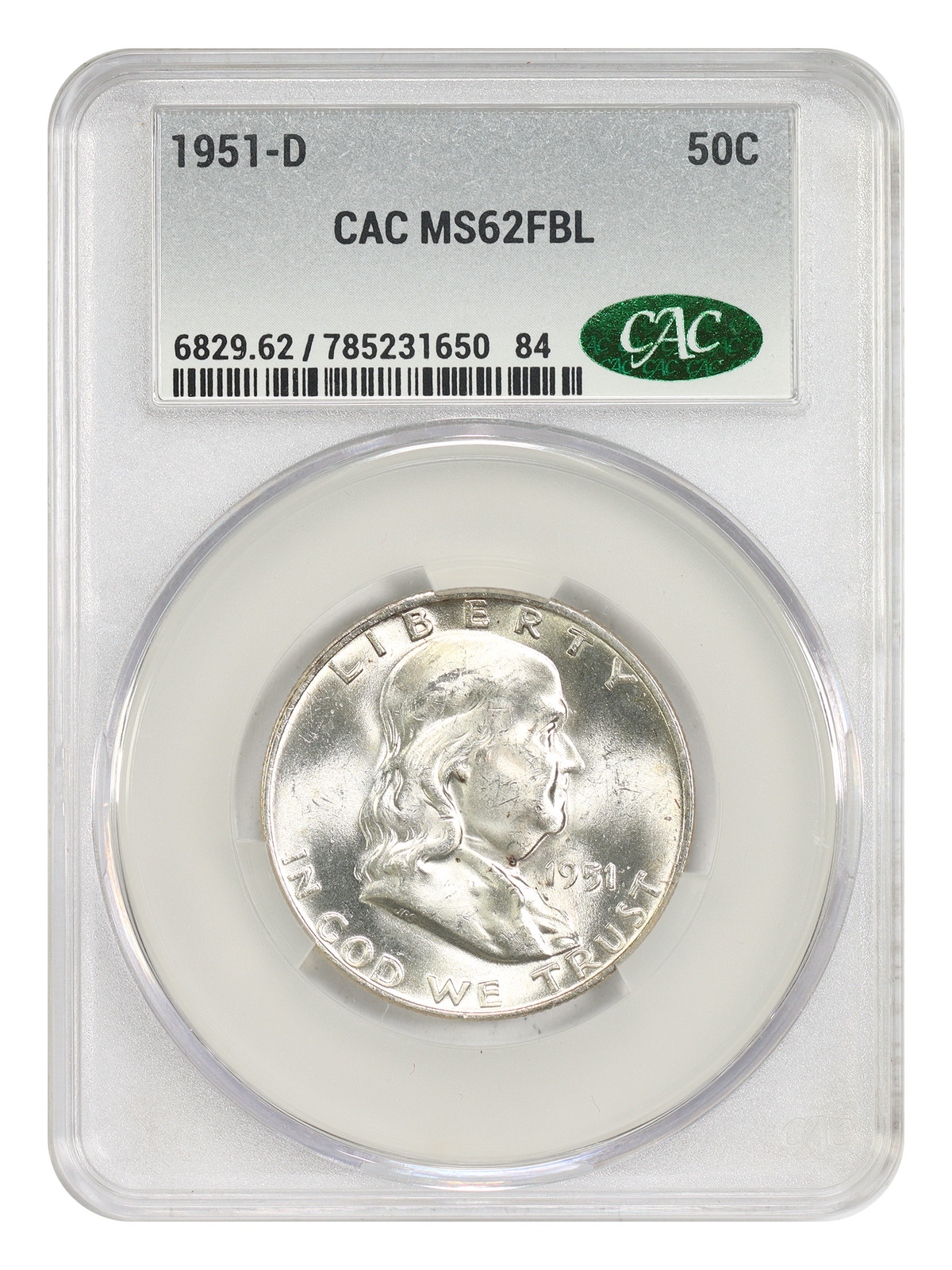 1951-D 50C CACG MS62FBL - Franklin Half Dollar