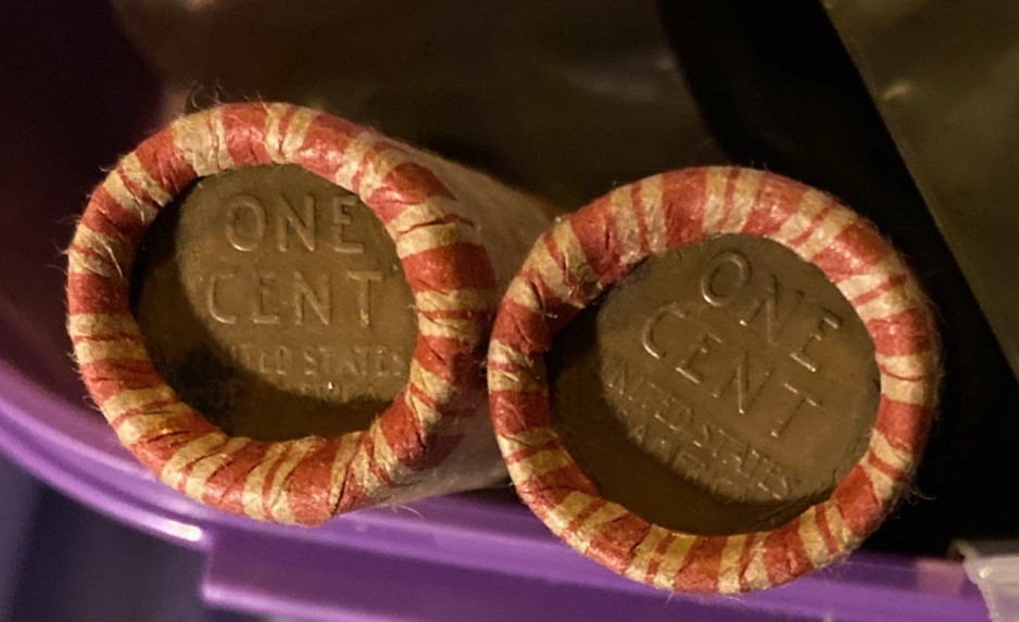 (2) Rolls of Pre-1982 Pennies, made of copper, featuring wheat ends.