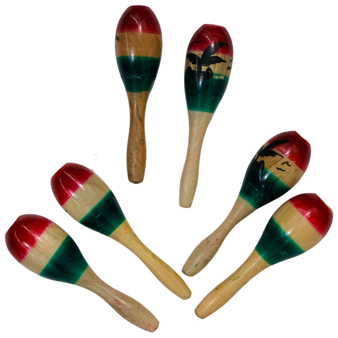 Traditional Mexican 3 color Maracas - Pack of 3 (Total of 6 maracas)