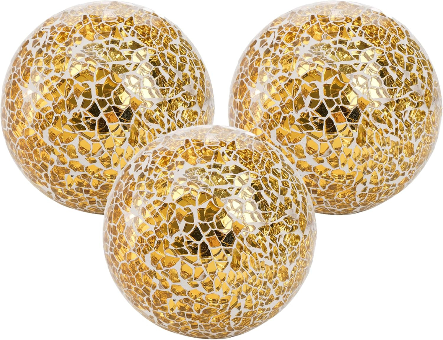 3 Pack 4 Inch Gold Mosaic Glass Orbs, Decorative Balls Mosaic Spheres for Vase F