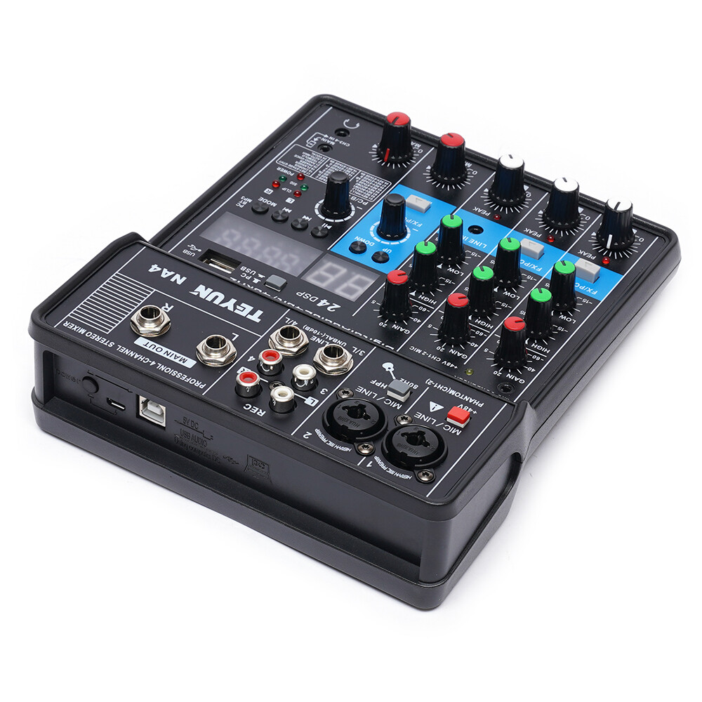 Mini Audio Mixer Bluetooth USB DJ Console 4 Channel Karaoke Live Studio 24 DSP