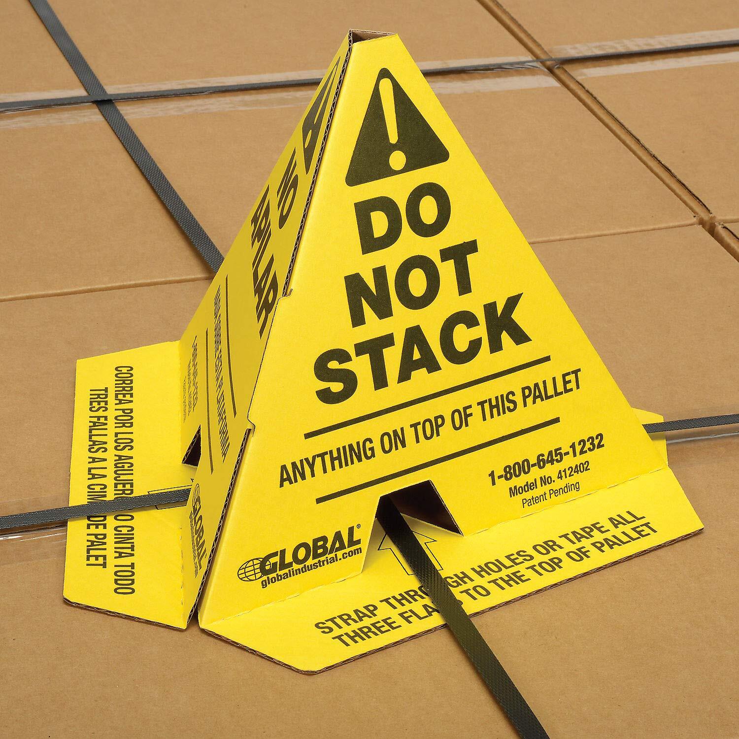 Trilingual "Do Not Stack" Pallet Cones Yellow 50 Pack