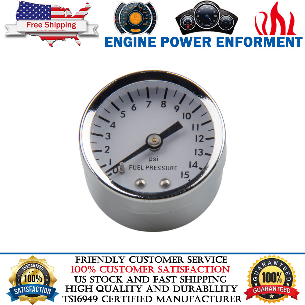 Analog Fuel Pressure Gauge 0-15 PSI Carburetor White 1/8" NPT Screw-in Dry 1.5"
