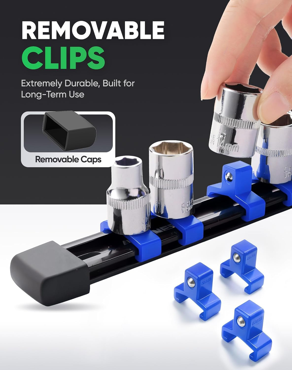 3PC ABS Socket Organizer, Socket Rails Fit 1/2 Inch Drive, Heavy Duty Socket Hol