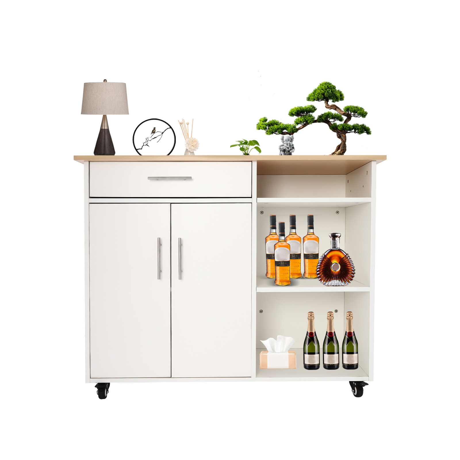 Island Side Table Kitchen Cart Rolling Kitchen Free Standing Trolley w/Drawer