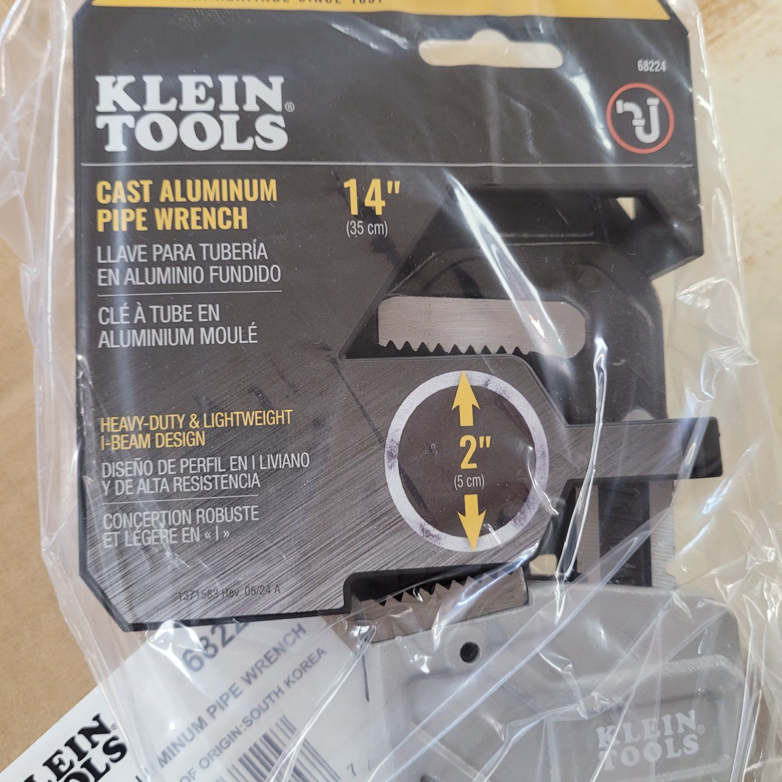 New Klein Tools 68224 Adjustable Cast Aluminum 14" Pipe Wrench