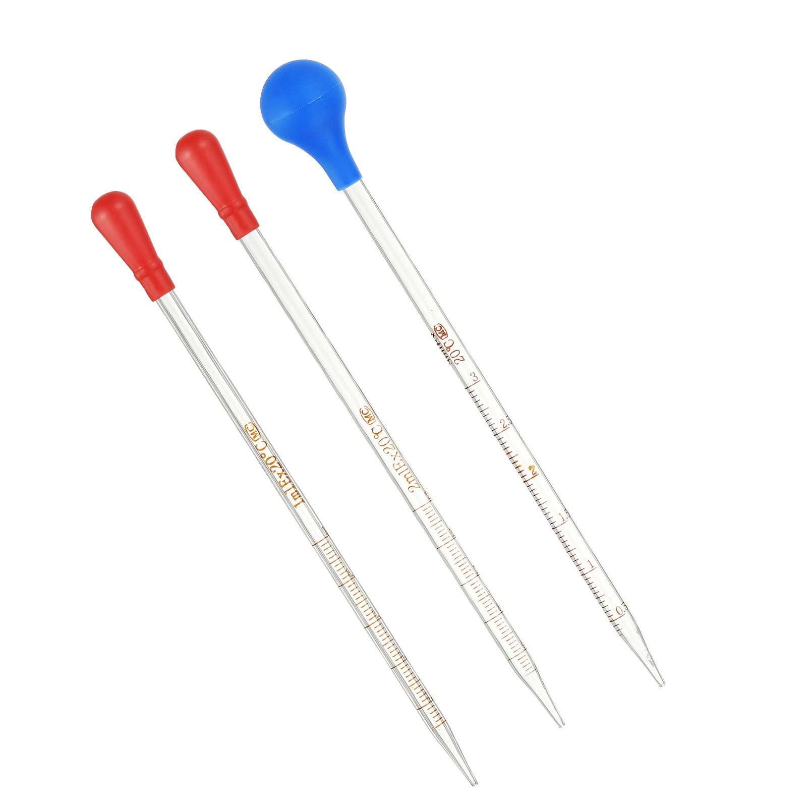 Graduated Pipettes, 3 Pack 1ml/2ml/3ml Glass Pipette with Bulb
