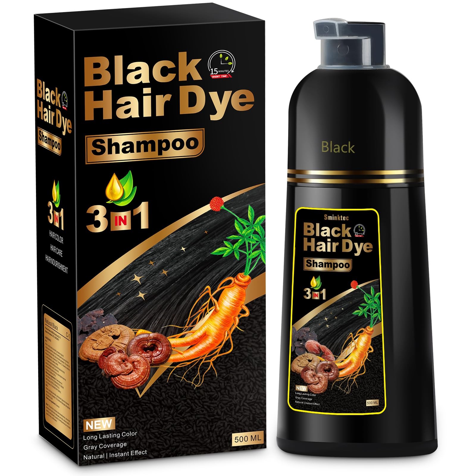 3 in 1 Hair Dye Shampoo for Gray Hair Herbal Color Shampoo Black Men Women
