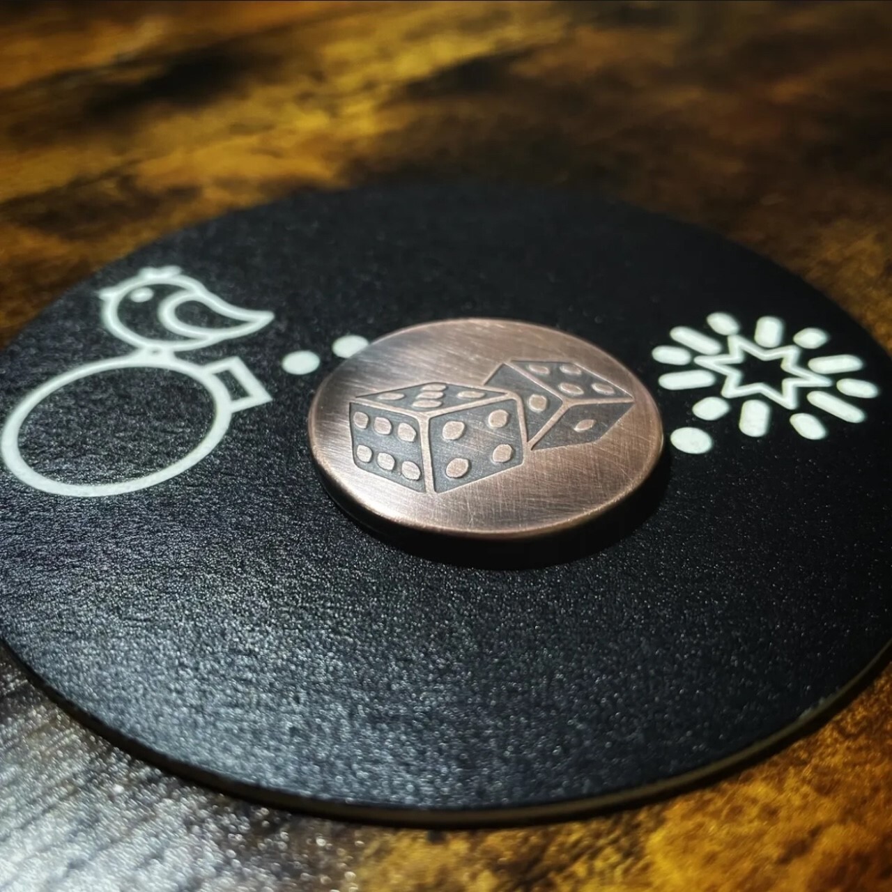 ROLL THE DICE! (Raised Relief Aged Copper) Hand Made Custom Golf Ball Marker!