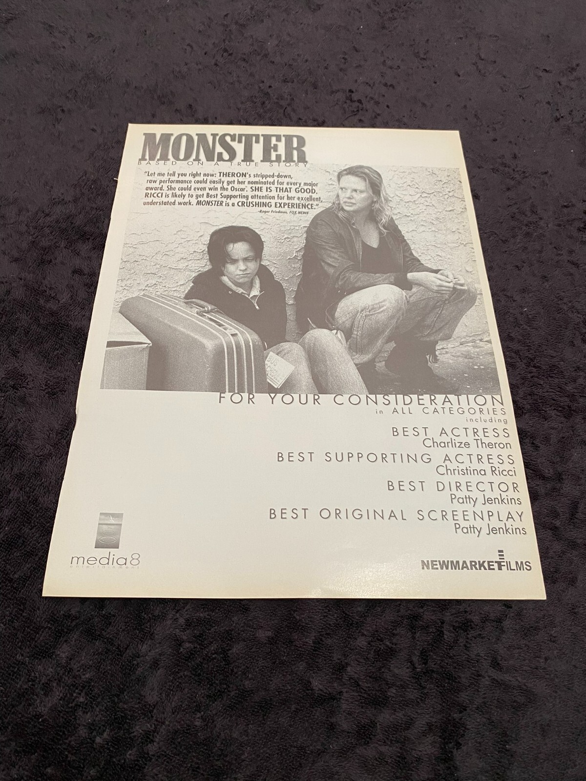 MONSTER Oscar ad Charlize Theron as Aileen Wuorno, Christina Ricci Patty Jenkins
