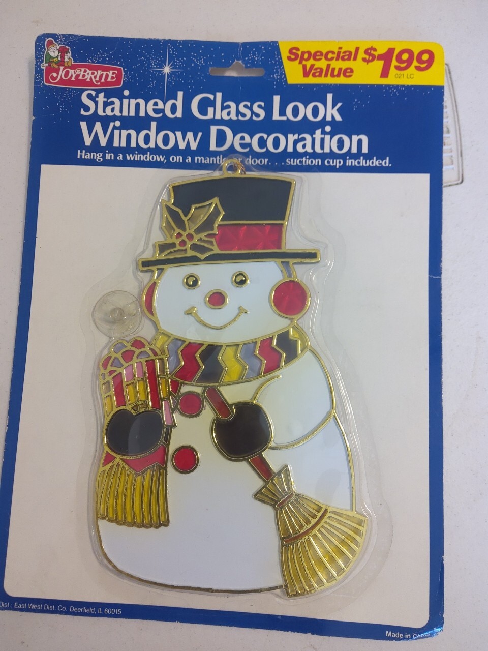 Joybrite Christmas  Snowman Stained Glass Look Window Decoration