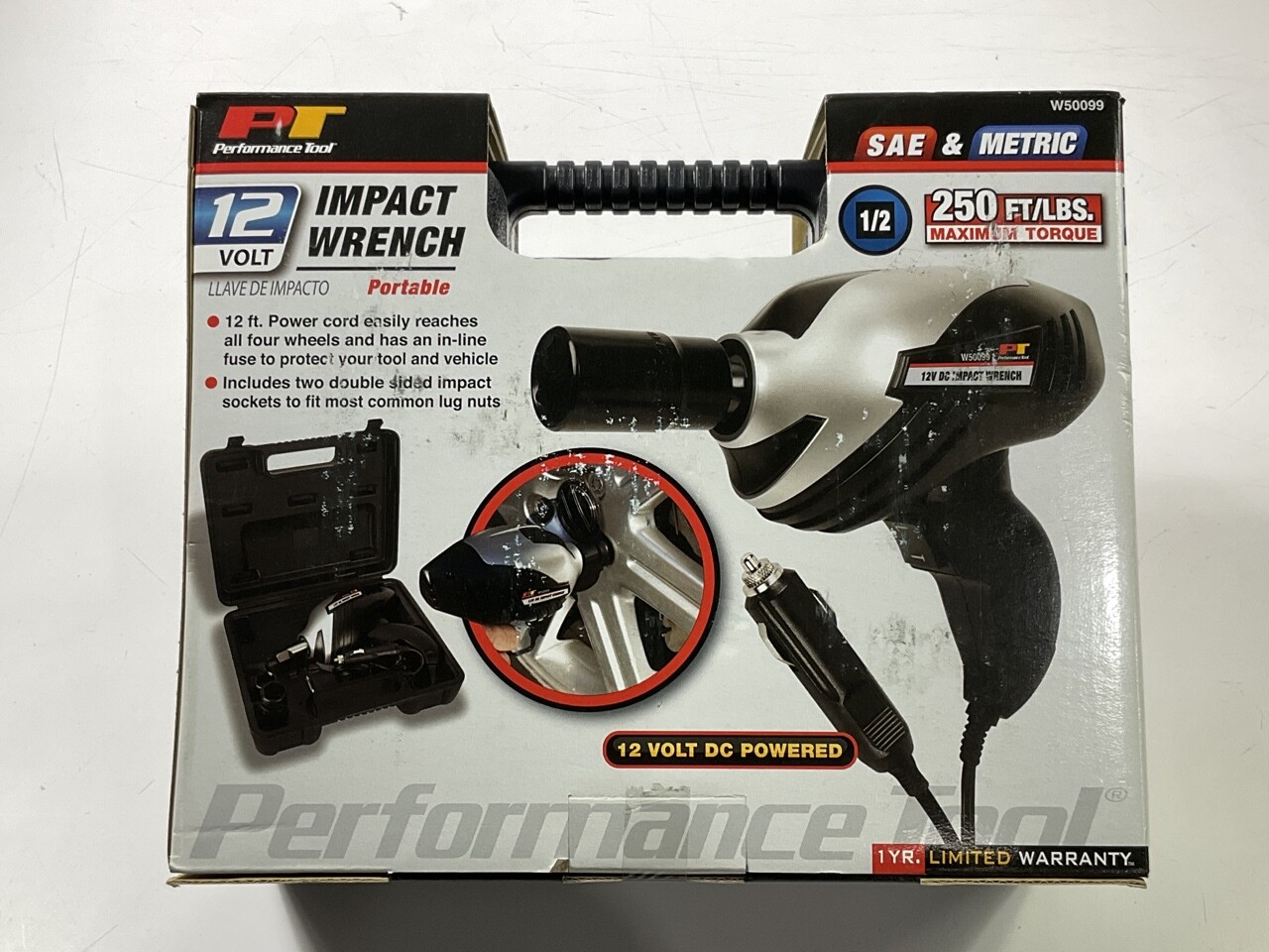 Performance Tool W50099 12V DC 1/2" Drive Impact Wrench - Runs Of 12V Car Socket