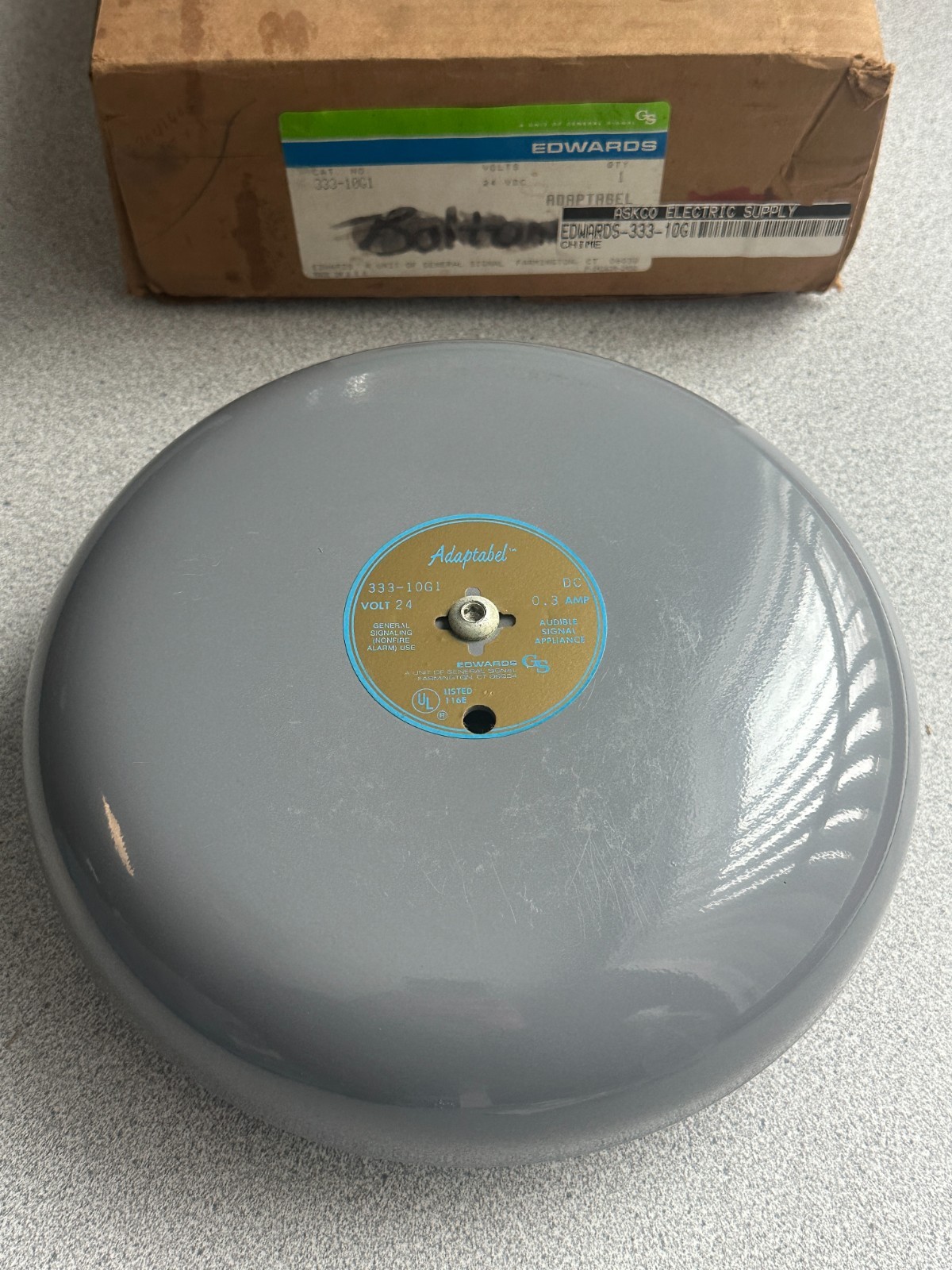 NEW Edwards Signaling 333-10G1 Adaptabel 10" Single Stroke Bell, 24V