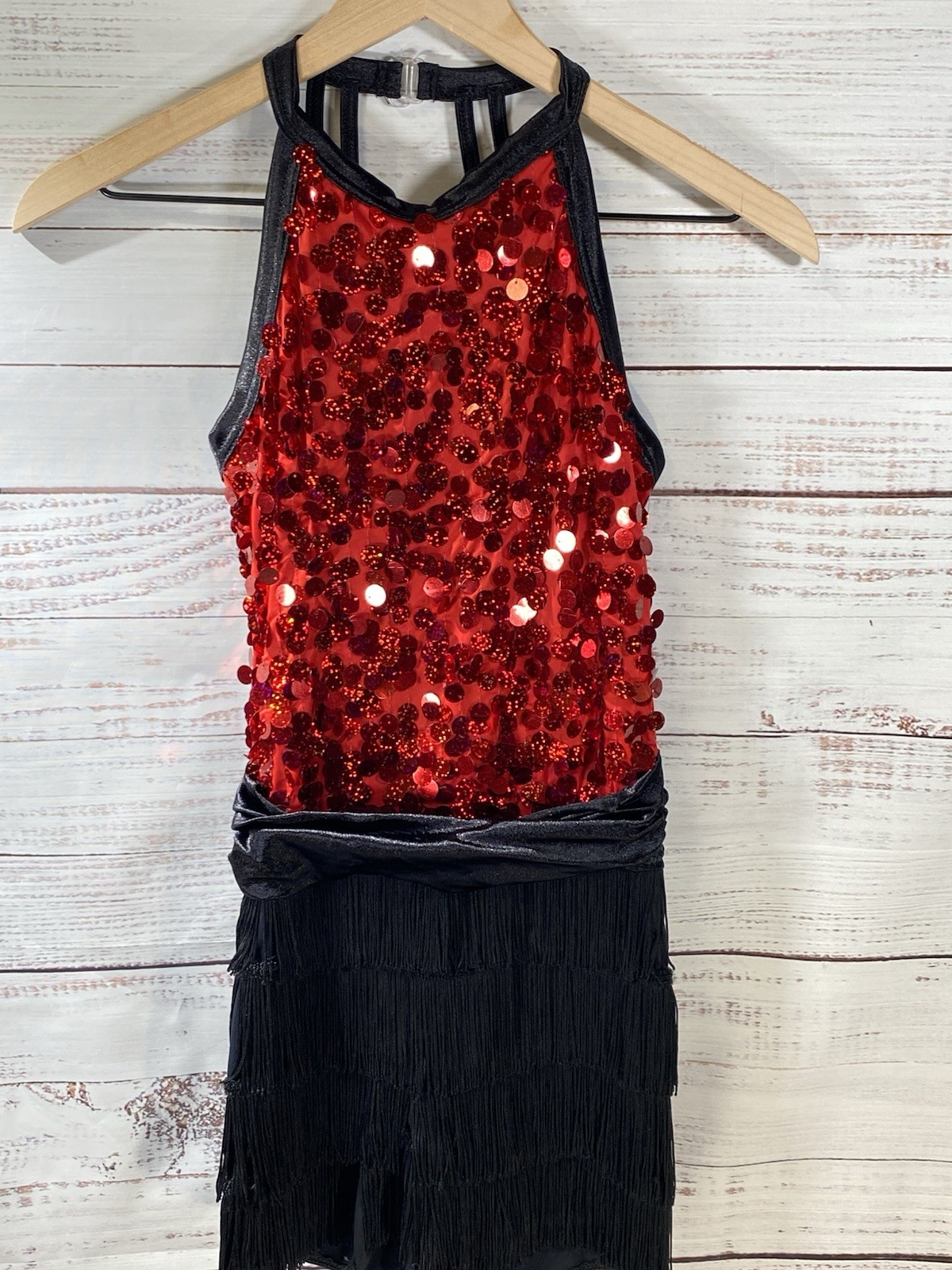 Weissman Red Sequence Black Fringe Dance Costume “New Move" Size Small Adult