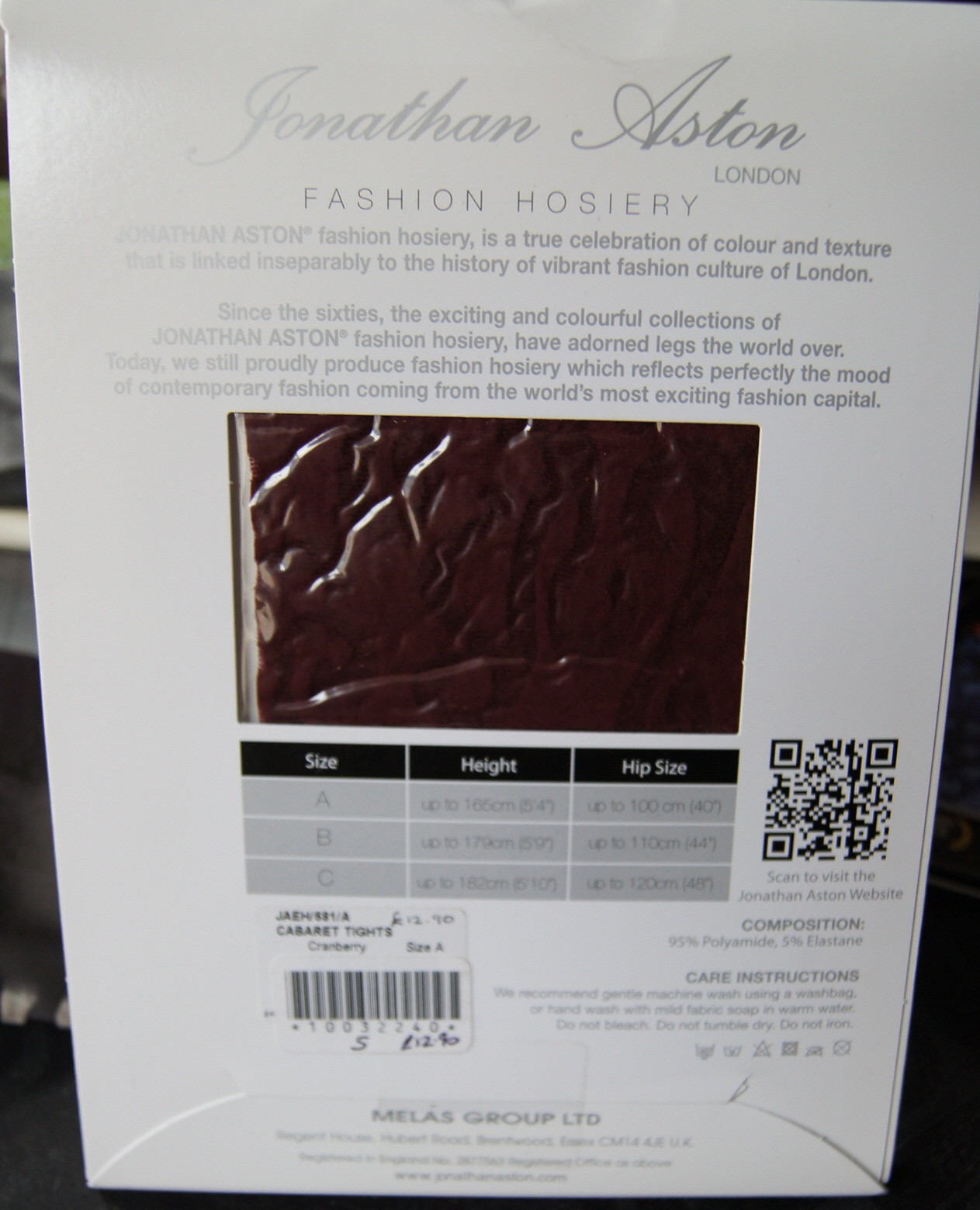 Jonathan Aston Cranberry "Cabaret" Patterned Tights