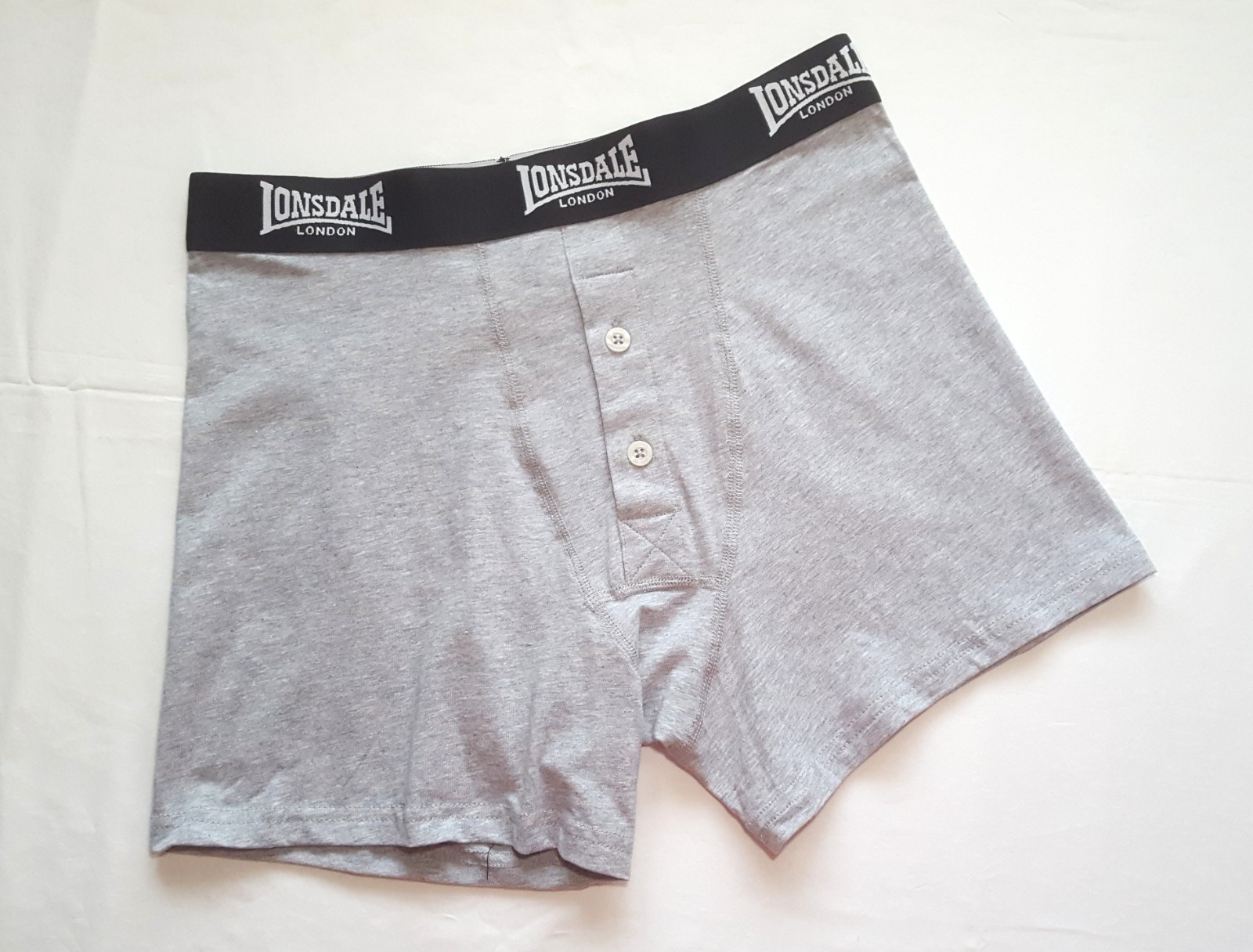LONSDALE LOGO GREY COTTON BOXER SHORTS-BUTTON FLY UNDERWEAR-BNWT-VARIOUS SIZES