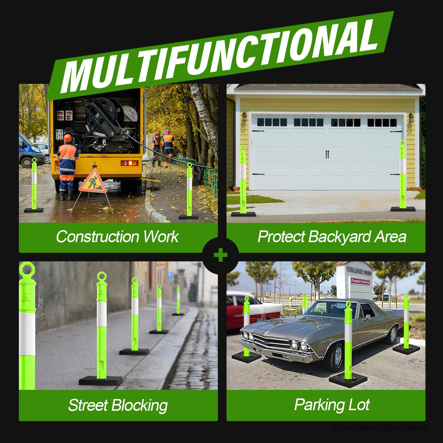 45 Inch Delineator Post with Base, Portable Lime Green Traffic Delineator Posts
