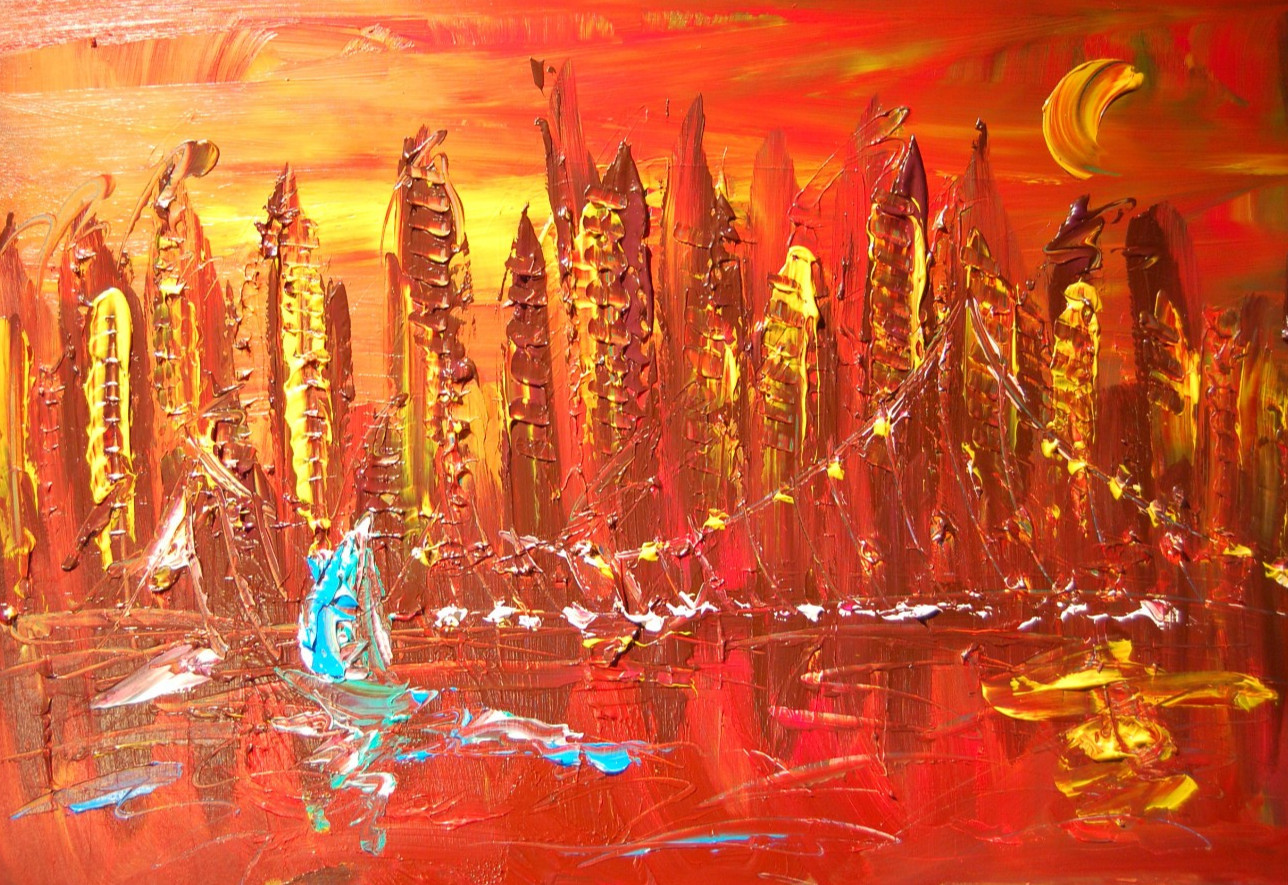 Cityscape Landscape Oiginal Oil Painting Canvas Impressionist .