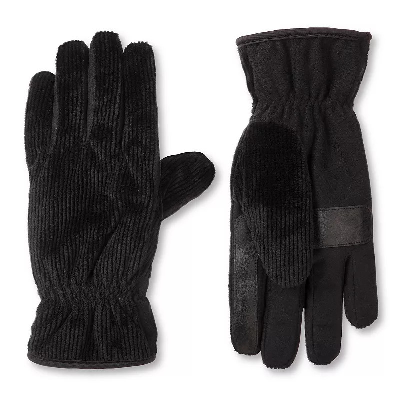 isotoner Men's Black Corduroy & Microsuede Smartouch Gloves (A729K1BLKLG) - NWT